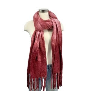 Steve Madden Chunky Knit Boho Ombré Fringe Trim Oversized Scarf Wrap Pink